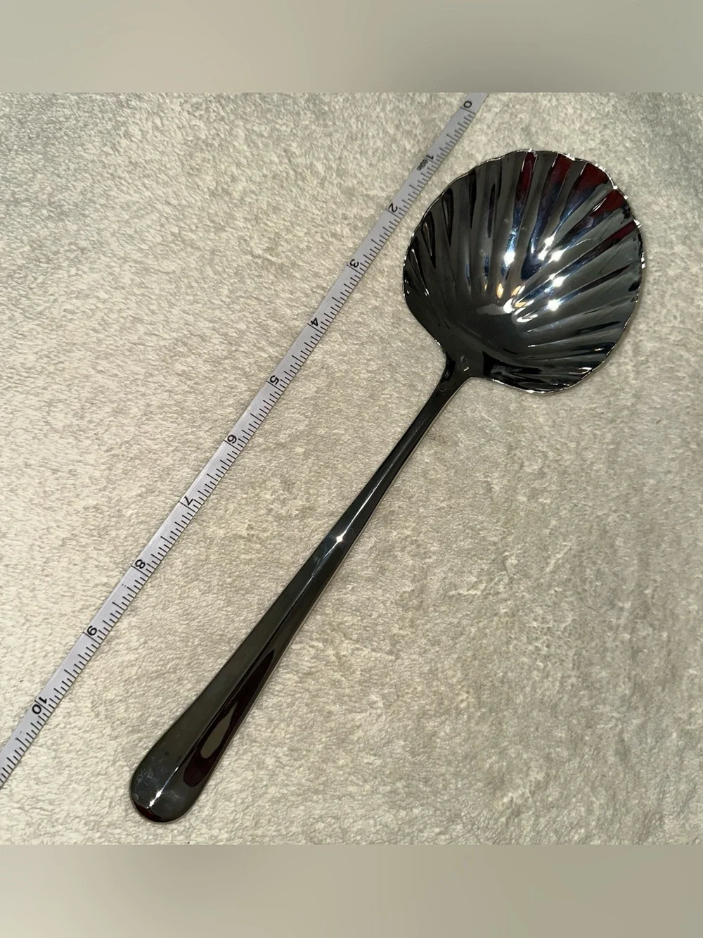 Vintage Silver Scallop Shell Serving Spoon 10” Large Casserole Berry Ladle 90s